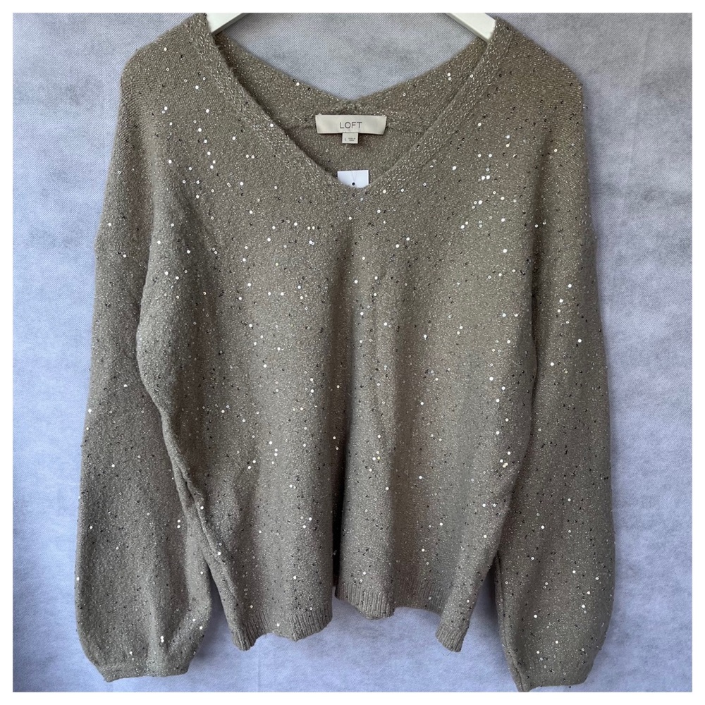 Loft Sequin Shimmer Double V Sweater L - Picture 6 of 9